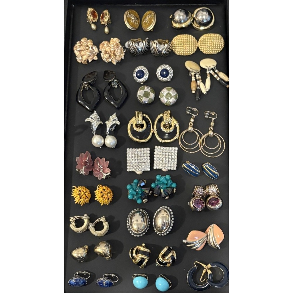 Vintage 80s 90s to Now Lot of 27 Pairs Clip Earrings Statement Runway Rhinestone